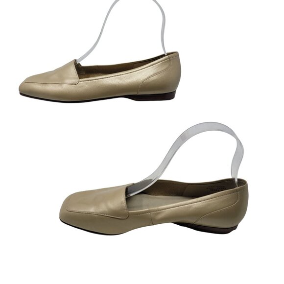 Vtg Worthington Linda Leather Loafers Sz 6.5 Brushed Gold‎ Comfy Slip On Brazil - Picture 5 of 14